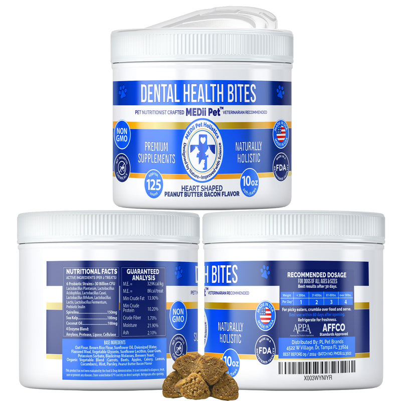 Soft Dog Dental Chews: Cleans Dog Teeth + Dog Breath Freshner. Removes Tartar & Plaque. Comparable to Greenies and Dentastix, for All Dog Teeth Cleaning. 10oz 125 Hearts Tasty Flavor - PawsPlanet Australia