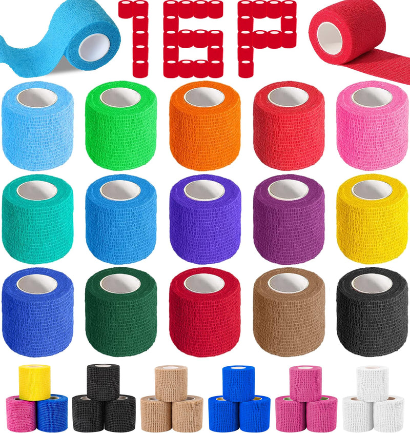 AZEN 16 Pack Self Adhesive Bandage Wrap, 2" X 5 Yards Elastic Cohesive Bandage Wrap, Color Athletic Tape, Vet Wrap, Ankle Tape, Tattoo Grip Tape Wrap B-16color 2IN