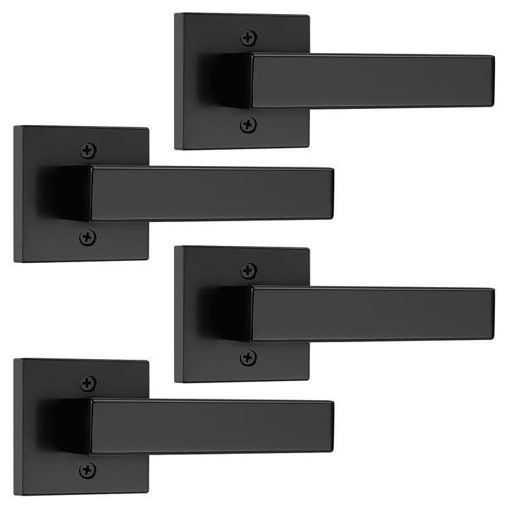 Probrico 4 Pack Black Dummy Door Levers Dummy Handles Heavy Duty Interior Levers Modern Non-Turning Door Hardware for French Door Dummy with screws