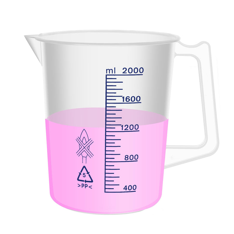 Plastic Beakers with Handle,Vol.2000ml(67.64oz) Measuring Cup with Blue Scale Line, Plastic Pitcher PP material Ideal for Science Activities and Household Use, LVB021 2000ml