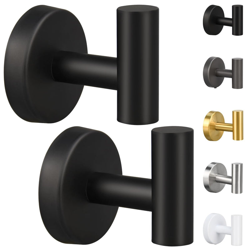 2/4/8 Pack Towel Hooks, Robe Hook, Bathroom Coat Hook Wall Mounted, SUS304 Stainless Steel Bathroom Hooks, Towel Hook for Bedroom Kitchen Hotel Office(2 Pack Matte Black) 2 Pack Matte Black
