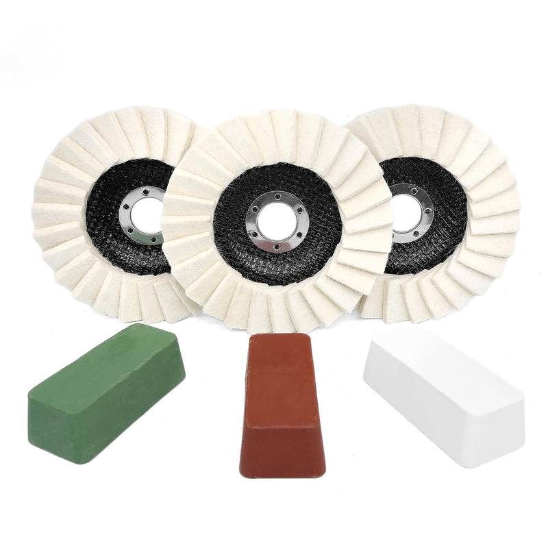 5" Buffing Polishing Wheels Felt Flap Disc and Polishing Compounds Set for Metals Stainless Steel Aluminum Fiberglass Plastic 5 Inch 6.0