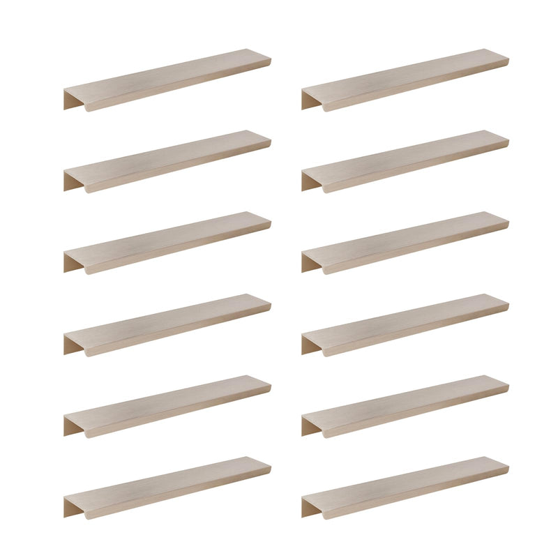 12Pcs Edge Finger Tab Pull 8inch/200mm Brushed Champagne Gold Cabinet Pulls for Kitchen Bedroom Drawer Cabinet (6.3"/160mm Hole Center)