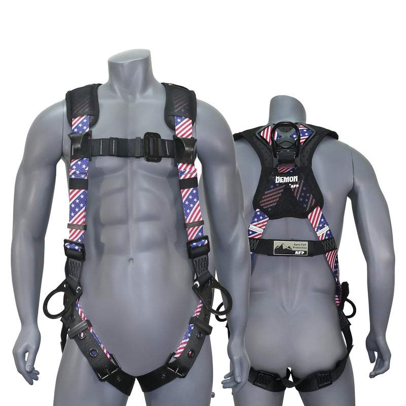 AFP Demon Fall Protection Comfortable Safety Harness (OSHA/ANSI PPE) Harness Only American Flag Universal