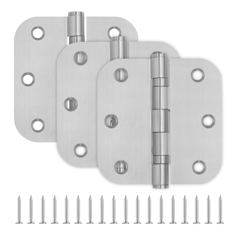 3 Pack 3.5 x 3.5 Inch Stainless Steel Door Hinges 3.5 x 3.5 Inch Silver Ball Bearing Door Hinges with 5/8 Radius Corners, 3 1/2 Inches Rounded Interior Hinge for Bathroom, Bedroom, Living Room