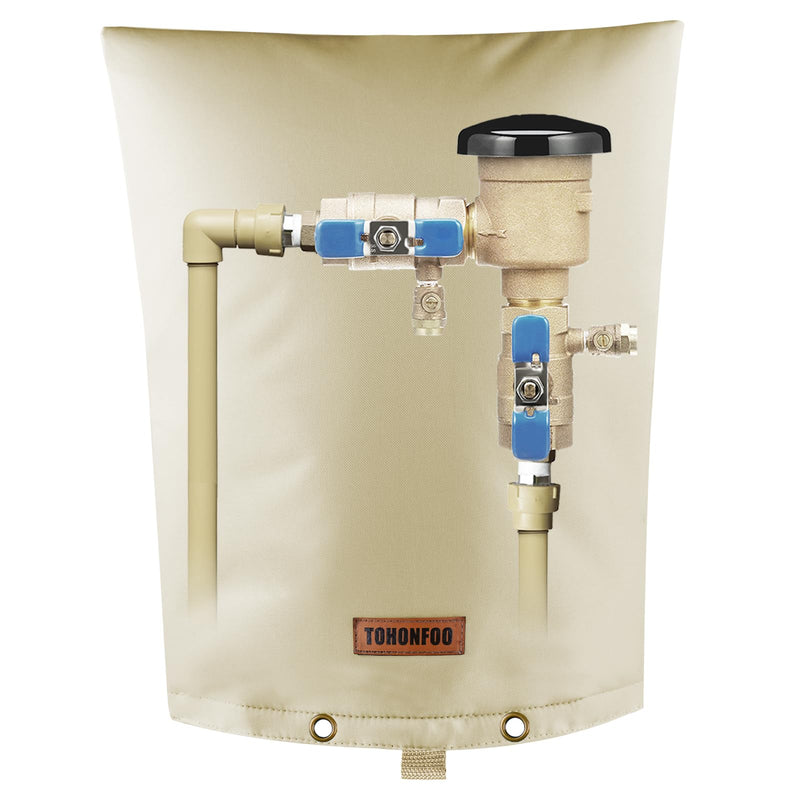 Backflow Preventer Pipe Insulation Cover (5°F) - Irrigation Sprinkler Valve Insulated Pouch - Water Well Pump Cover - Sturdy 5 Layers for Winter Freeze Protection, 16" W x 20" H, Beige 16"W x 20"H
