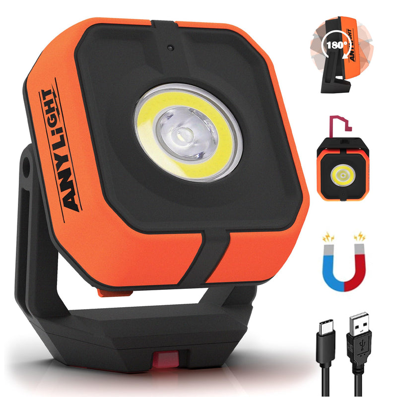 Work Light, Magnetic Rechargeable Light with 4 Modes & 150°Rotatable, 1200LM Waterproof Portable Light with 360° Rotating Hook for Emergency Car Repair, Grill, Outdoor work (1 Pack with Hook) 1 Pack ORANGE-NEW-1PK