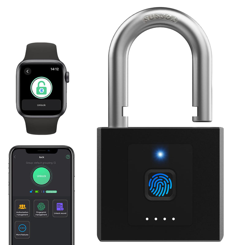 Gate Padlock Combination Padlock: Fingerprint Phone App Locker Lock eLinkSmart - Keyless Padlock Outdoor Waterproof Heavy Duty 1CM Shackle Support iOS Watch