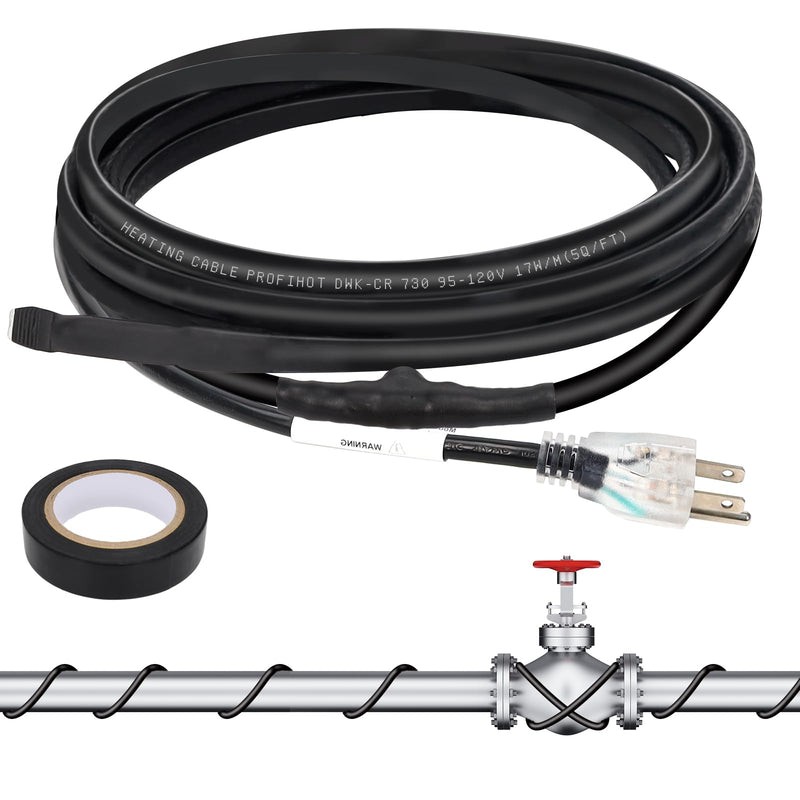 12FT Self-Regulating Pipe Heating Cable with Thermostat,Heat Tape for Water Pipe Freeze Protection,Pipe Heating Trace System for Home Supply Pipes,120V 12 ft