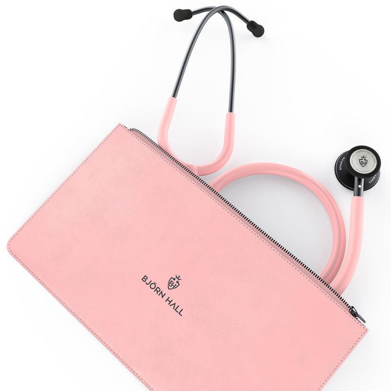 Matte Black Pink Stethoscope & Case | Perfect for Medical Student Veterinarian Doctor |Spare Parts Ear Tips & Non Chill Rim | Nurse Accessories for Work Essentials | Light Pink Tubing MBLP Matte Black - Light Pink Stainless Steel