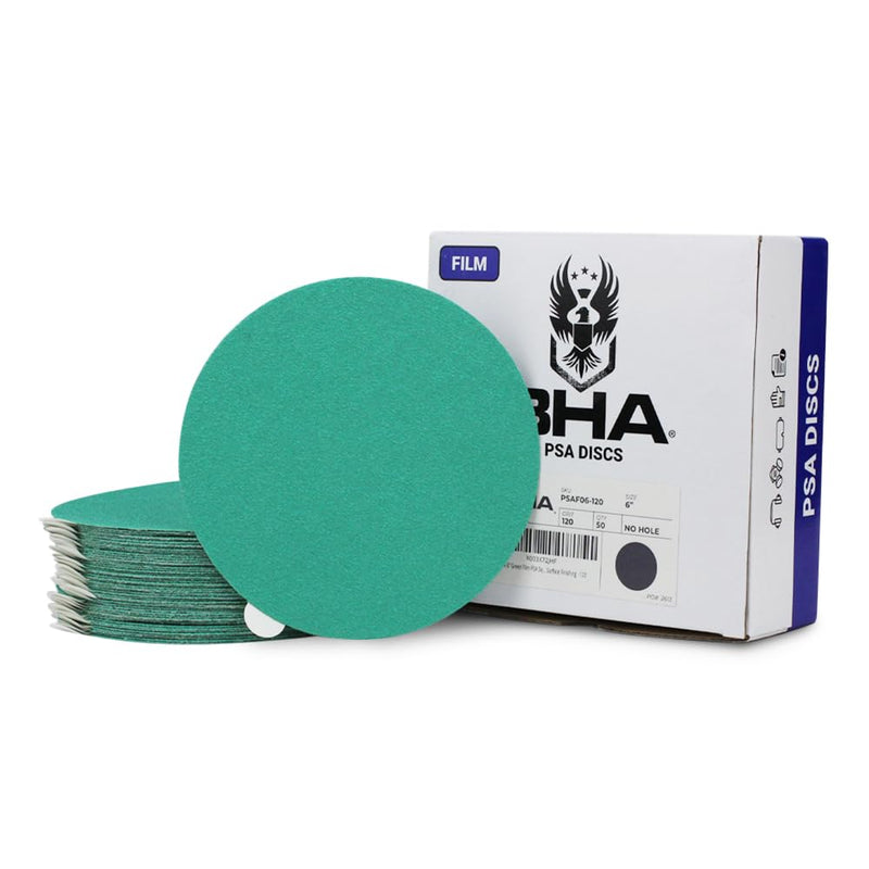 BHA 6” Green Film PSA Self Adhesive Sanding Discs - 50 Pack - Wet/Dry, Sticky Back, Premium Aluminum Oxide for Long-Lasting, Low-Dust & Load Resistant Sanding and Surface Finishing - 400 Grits 400 Grit