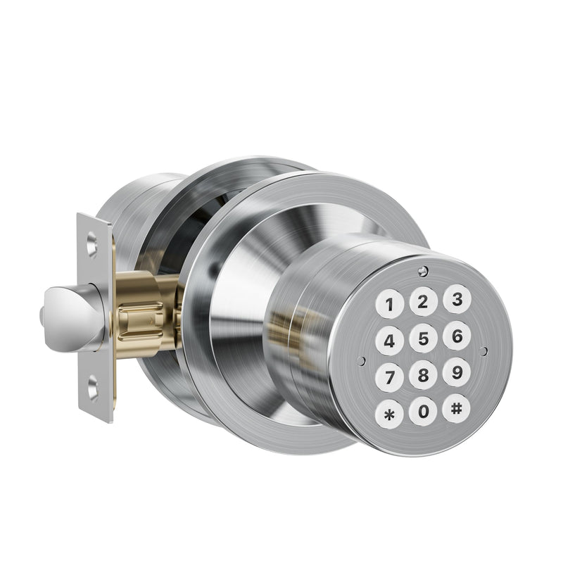 Door Knob with Keypad, Door Lock with Code, Keyless Entry Keypad Door Locks with Handle for Front Door Garage Home Apartment, Satin Chrome 1 Pack