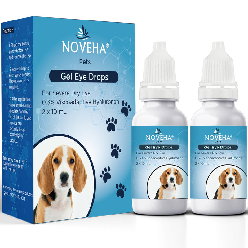 NOVEHA Pet Gel Eye Drops with 0.3% Viscoadaptive Hyaluronan | Eye Solution for Severe Dry Eyes - Long Lasting Hydration, Reduces Nuisance, Swelling & Dryness - Eye Lube for Dogs and Cats (2x10mL) - PawsPlanet Australia