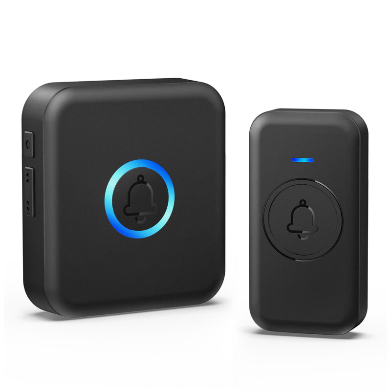 Wireless Doorbell, Waterproof Door Bell Operating at 1000ft with 60 Chimes & 5 Levels Volume for Home Classroom Office Hospital (1 Receiver & 1 Button, Black)