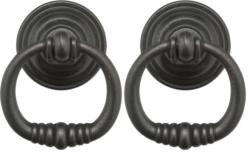 Richelieu Hardware BP30188909 Provence Collection 1-3/4 in (44 mm) x 3-3/8 in (85 mm), Iron Traditional Ring Pull, Matte Black (Pack of 2) 1 Count (Pack of 2)