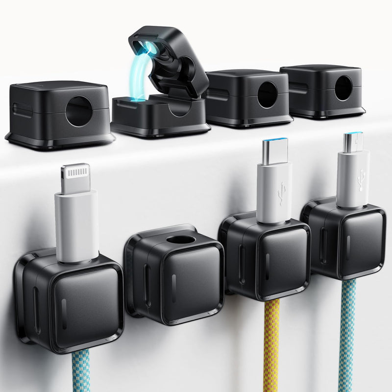 Cord Organizer Holder, 8 Pack Magnetic Desk Cable Clips Management, Hide Phone Charging Cable Keeper, Strong Adhesive Wire Charger Holder for Nightstand, Kitchen Appliances, Office Supplies Black