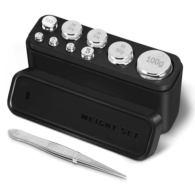 Calibration Weights 210g, 9 PCS Stainless Steel Scale Calibration Weight Kit, 1g 2g 5g 10g 20g 50g 100g Calibration Weight with Storage Box, Tweezers for Digital Scale, Gram Scale Large
