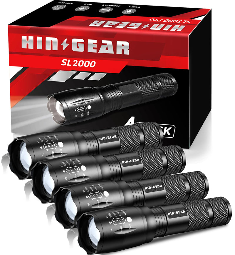 1 Mode Flashlights 4 Pack, Super Bright Zoomable LED Tactical Flashlight High Lumens, Water Resistant Portable Pocket Flash Light for Emergency, Camping, Home, and Gift - SL2000