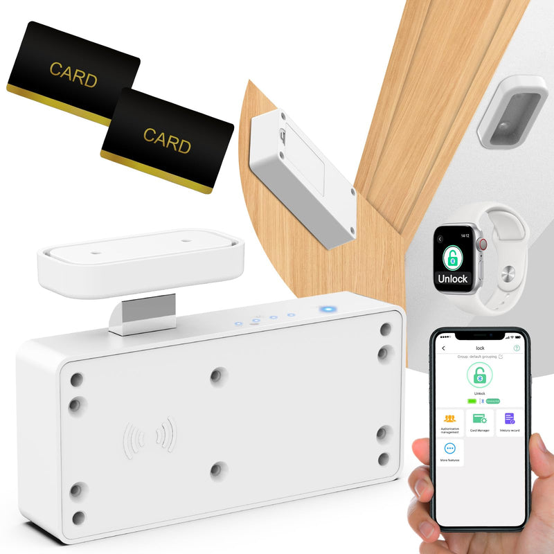 Eseesmart Smart Cabinet Lock, Hidden RFID Keyless Electronic Bluetooth Drawer Locks, Baby Proofing Child Safety Cabinet Locks for Liquor Cabinet Locker Drawer Cupboard Desk Dresser Adults White
