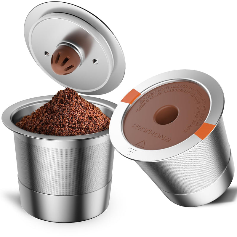 RETHONE K Cup Reusable Coffee Pods, Stainless Steel Reusable K Cups Compatible with Keurig 1.0 & 2.0 Coffee Machines Brewers Refillable K Cups (2 Pack) 2 PACK