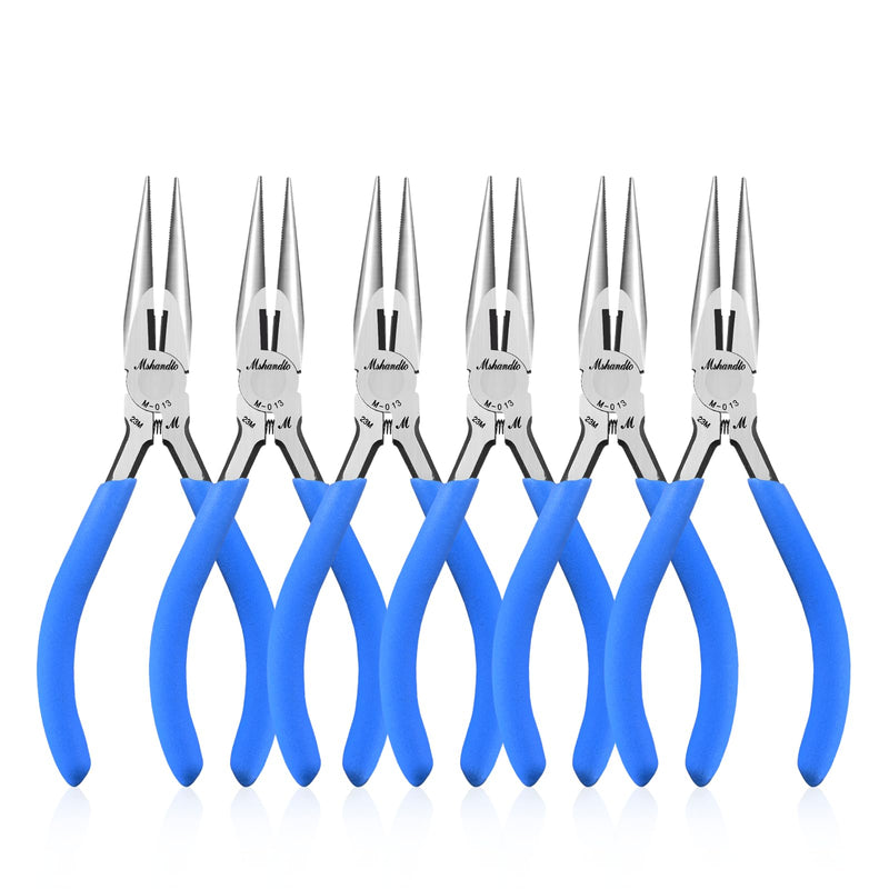 Needle Nose Pliers Set, mshandto 5" Long Nose Pliers for Wire Bending, 6 Pack High Carbon Steel Needle Nose Pliers, Serrated Jaw Pliers for Jewelry Making, Electronics, Object Grasping, Craft Making 5"-6Pack