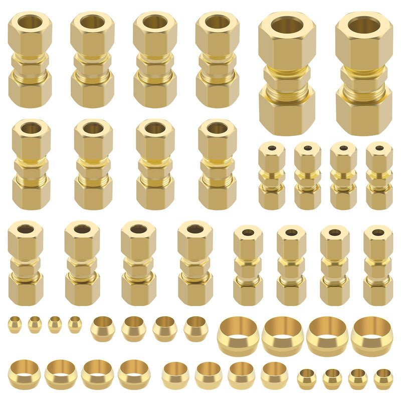 46pcs Brass Compression Tube Pipe Fittings Assortment Kit, Taiidaues 1/8" 3/16" 1/4" 5/16" 3/8" 1/2" OD Compression Union Connector & Compression Sleeves Ferrules 46Pcs Compression Kit - NewNest Australia