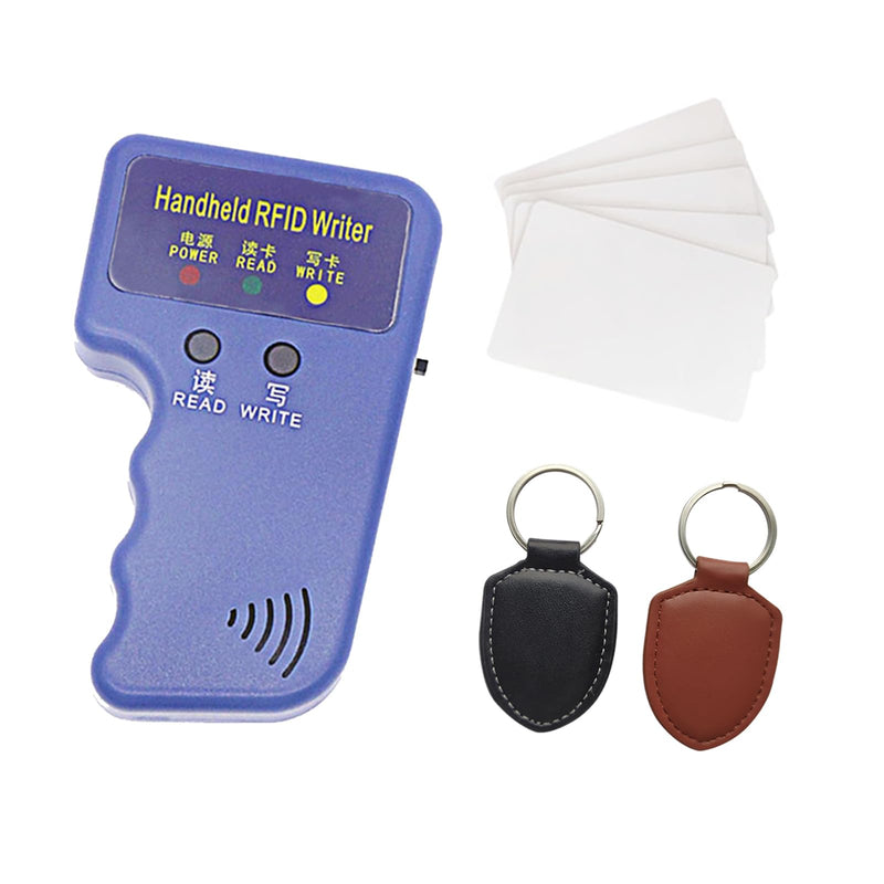 Handheld 125khz Copier RFID Smart ID Card Duplicator Used for T5577 or EM4305+5pcs ID rewrite Cards +ID Leather Key Fob 2pcs