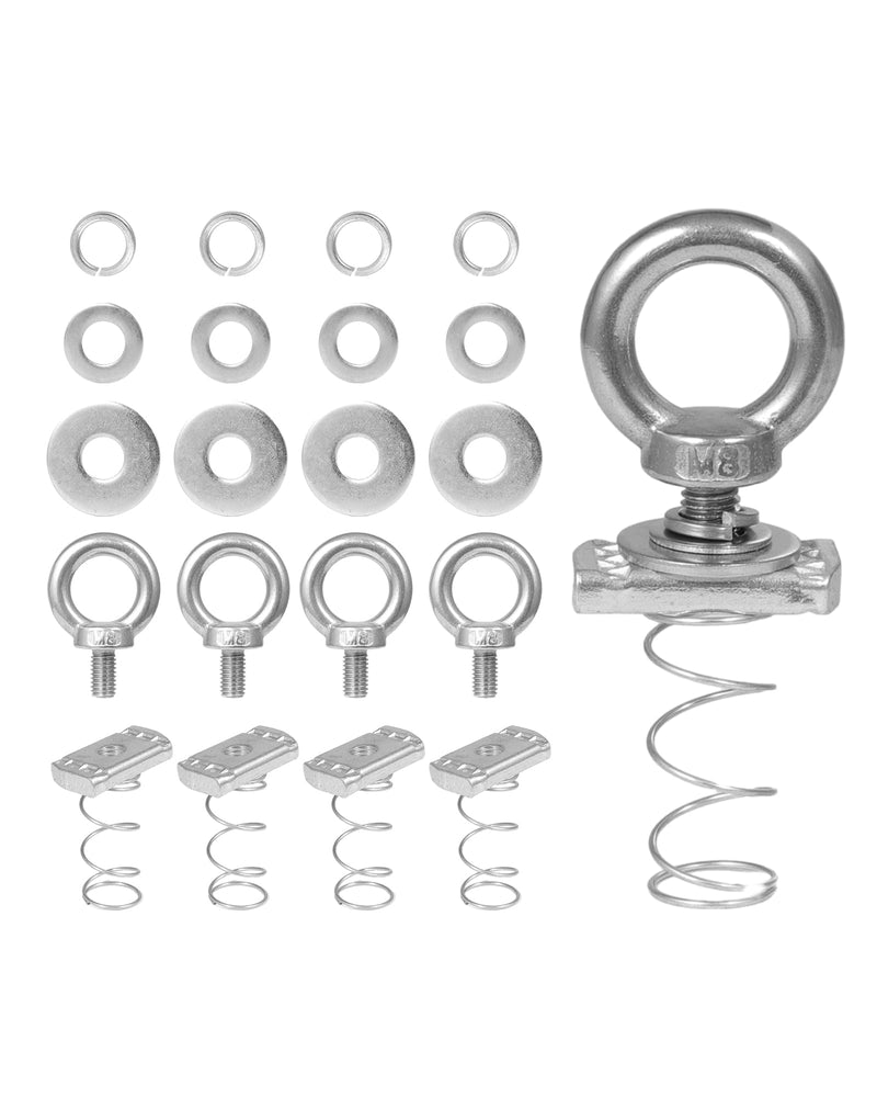 Strut Channel Nut and Eye Bolt Set - Heavy Duty Stainless Steel Eye Bolts M8, M10 | Zinc Plated Spring Nuts, Long Spring) for Unistrut, M8, Pack of 4