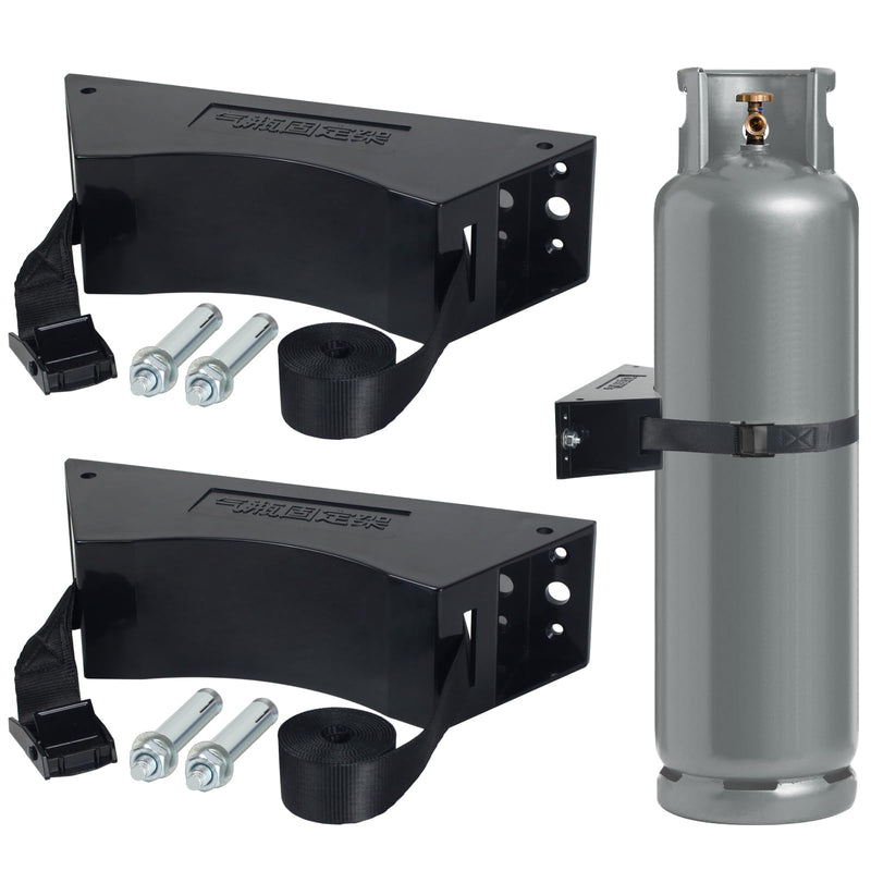 2PCS Propane Tank Holder Propane Tank Mount Gas Cylinder Holder high Quality ABS Gas Cylinder with Screws and Safety Chain Supported 4"-12",Supported 59inch ,for Cylinder Pack of 2(Black) 2PCS Black