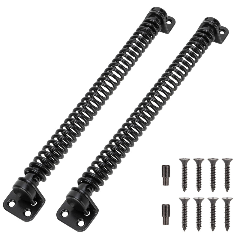 11-1/2" Gate Spring Self Closing Heavy Duty Outdoor Door Spring Automatic Metal Gate Closure Hardware with Adjustable Tool for Wooden and Vinyl Fence, Black, 2 Pcs
