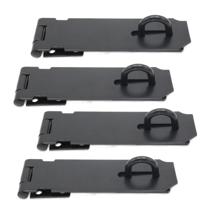 4-Pack 5 Inch Heavy Duty Stainless Steel Padlock Hasp, Black Door Lock Hasp Latch, Security Gate Lock Latches with Screws, Ideal for Outdoor Gates, Sheds, Cabinets, and Drawers 5Inch Black