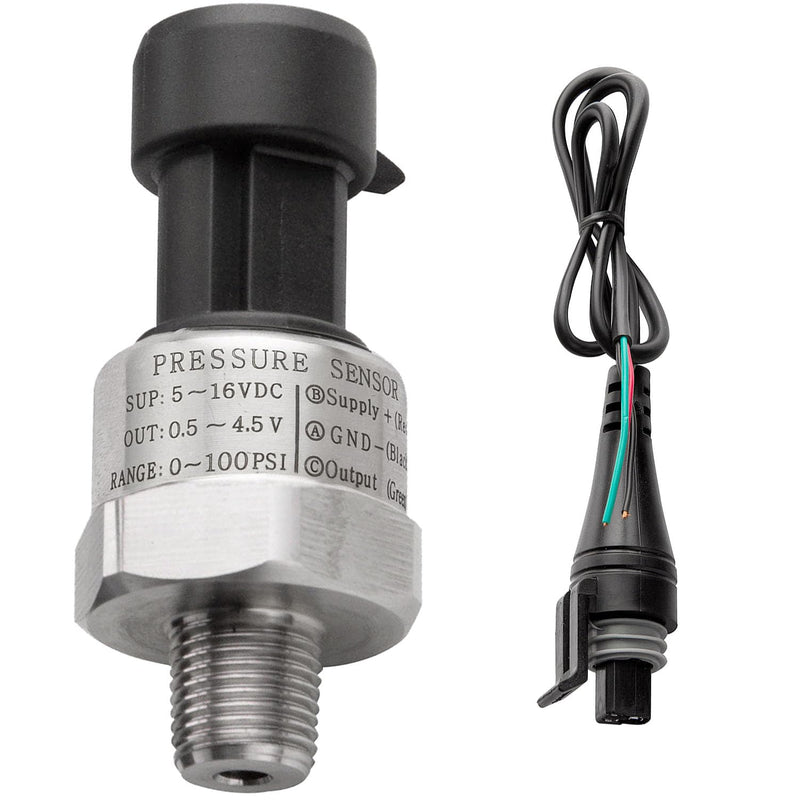 100 Psi Oil Fuel Pressure Sensor Transducer Sender 1/8" -27 NPT Thread with Harness Kit for Fuel Oil Air Water, 316 Stainless Steel Pressure Regulator 0-100 Psi Switch Sensor Transmitter