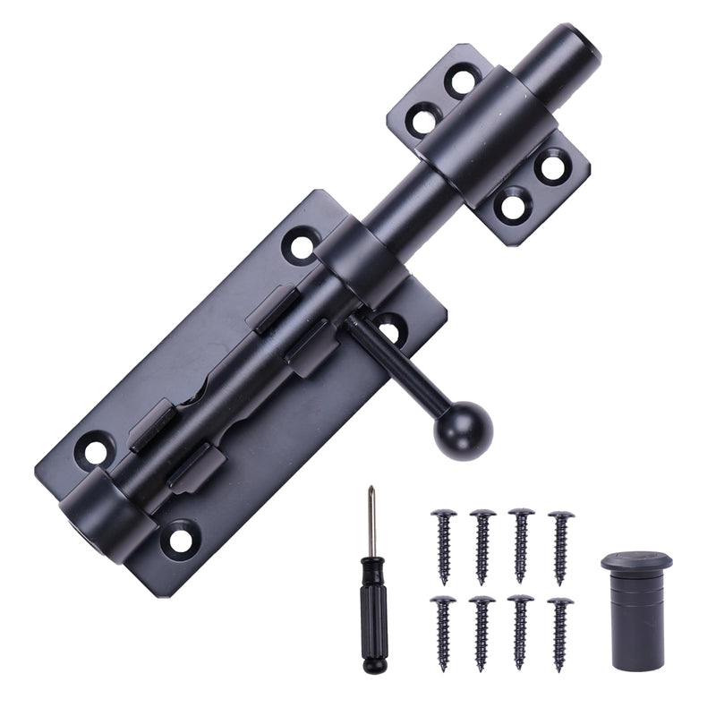 Barrel Bolt Latch, 8" Heavy Duty Gate Latch Slide Lock Solid 304 Stainless Steel Bolt Lock for Inside Door, Black Finished Shed Door Latch(1 Pack) 8 Inches