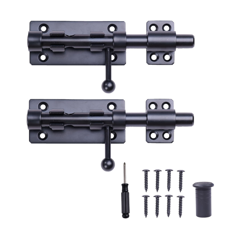 Barrel Bolt Latch, 8" Heavy Duty Gate Latch Slide Lock Solid 304 Stainless Steel Bolt Lock for Inside Door, Black Finished Shed Door Latch(2 Pack) 8 Inches