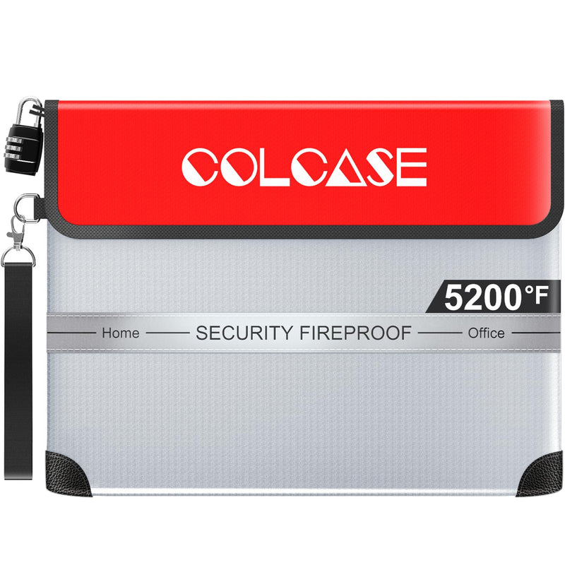 COLCASE Fireproof Document Bag with Lock 5200℉ Heat Insulated Waterproof and Fireproof Bag with Zipper Storage for Money, Documents,Passport and Valuables 15 x 11 inches 5200℉ Bag Silver