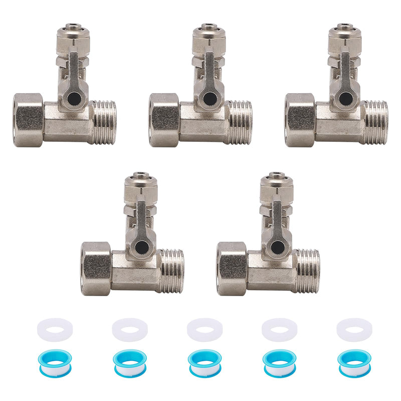 1/2" M/F Tee Ball Valve, 1/4" OD Comp Outlet Adapter, Pack of 5