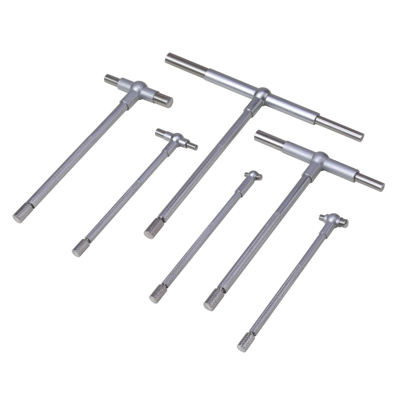 6 Pc Telescoping Gage Set Premium 5/16'' - 6" Range, High Precision T-Bore Hole Gauges, Satin Chrome Finished