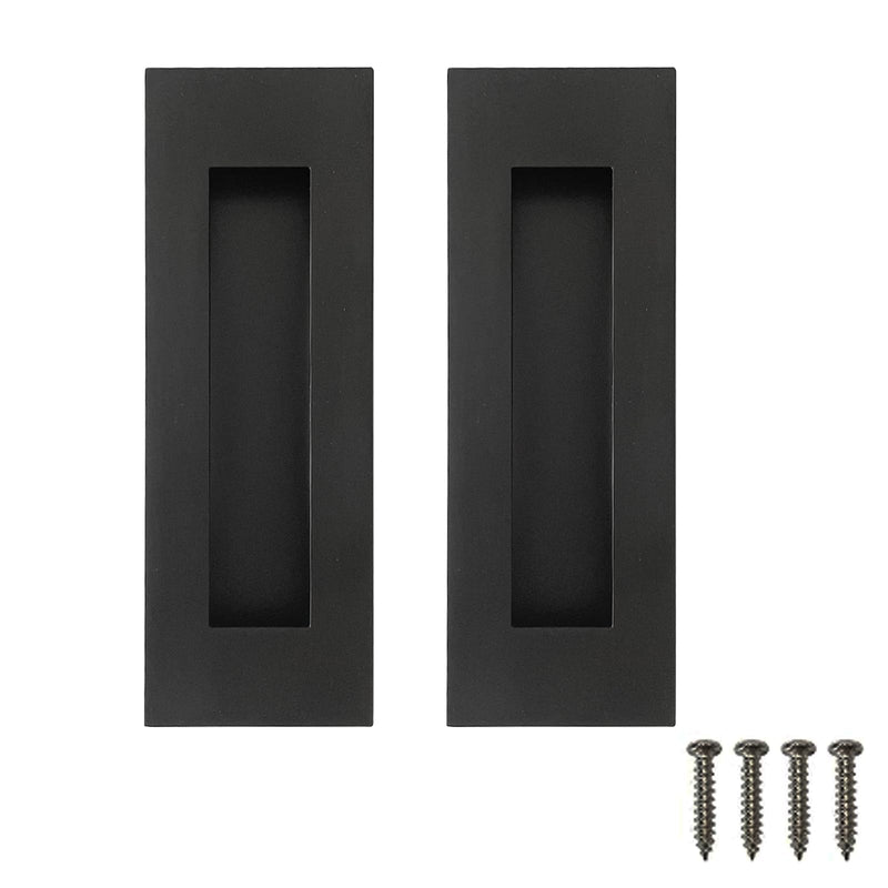 Hadnles Recessed Finger Flush Pulls - Fit Wardrobe, Pocket, Sliding Barn, Bifold Doors & More - Stainless Steel Brushed Rectangular Door Pull Hardware (6 INCH, Black - 2 Pack) 6 Inch Black- 2 Pack