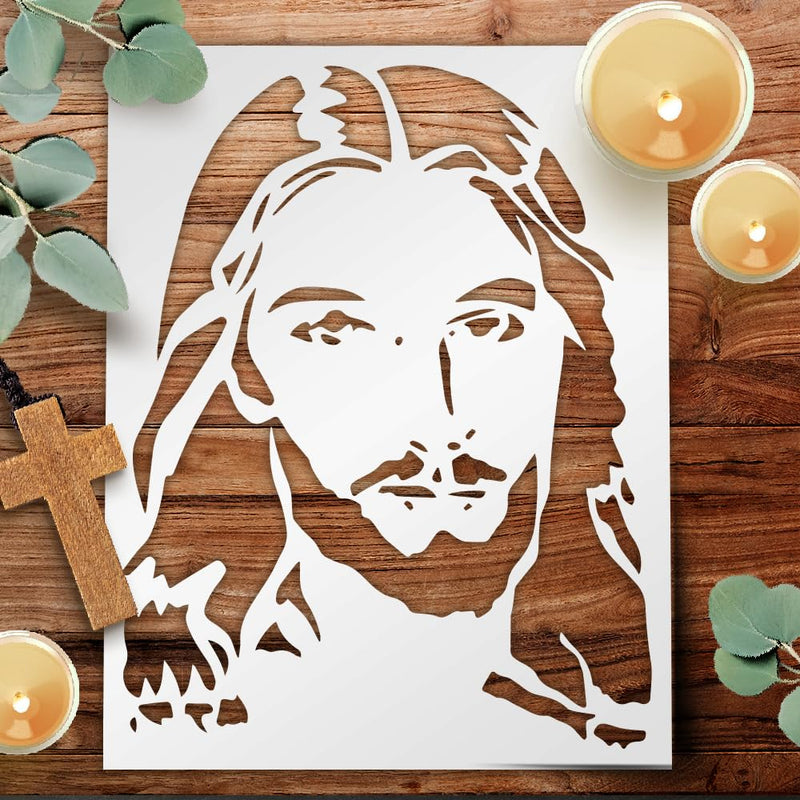 Jesus Christ Face Christmas - Stencil Template Reusable 8.5 x 11 Inches for Painting on Walls, Wood, Glass, Scarpbooking, Arts and Crafts, DIY - LIONX