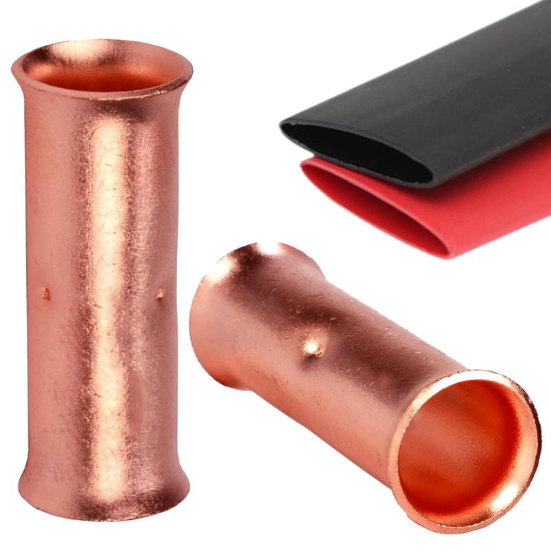 SVAAR 4 Gauge Butt Splice Connectors 20 PCS 4 AWG Non-Insulated Butt Connectors,Bare Pure Copper Butt Splice Wire Connector,Heavy Duty Uninsulated Crimp Butt Terminals + 20 PCS 3:1 Heat Shrink Tube 4 Gauge (4 AWG)