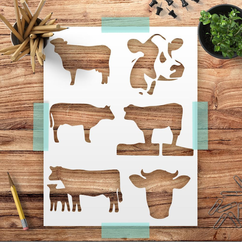 Cow Stencils Country Farm Animals Template Reusable 8.5 x 11 Inches for Painting on Walls, Wood, Glass, Scarpbooking, Graffity, Arts and Crafts, DIY LIONX
