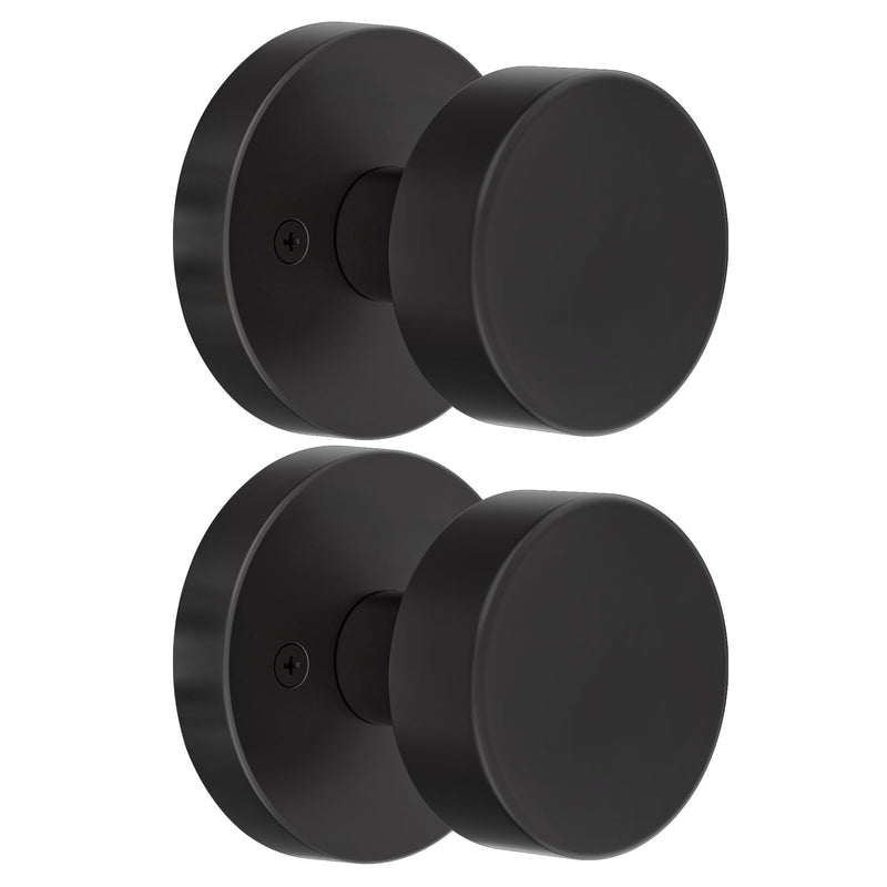 2 Pack Matte Black Dummy Door Knob Interior, Black Door Knobs for Bifold and Closet Doors, Heavy Duty Round Modern Door Handle 2 Pack Dummy