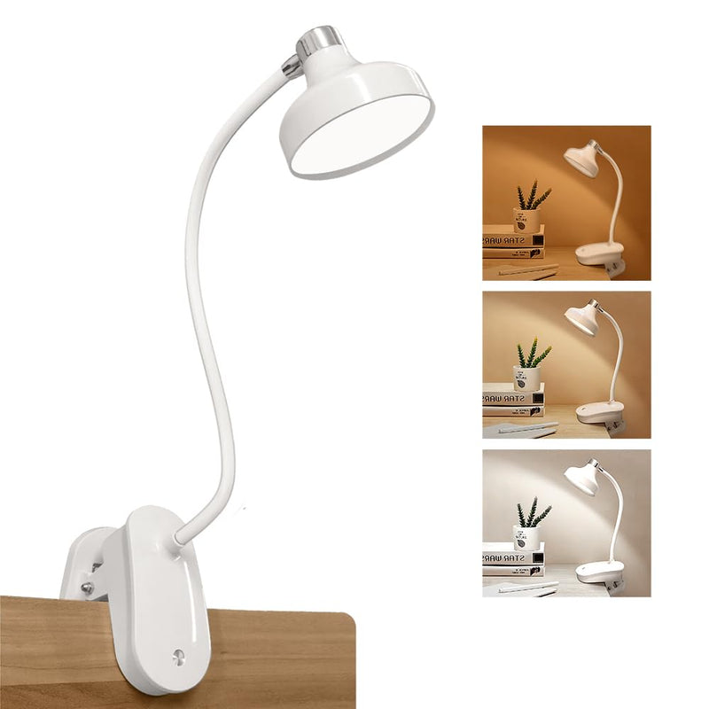 Clip on bed lamp,Rechargeable book Light,White Eye-caring,10 Dimmable adjustable brightness,3 Colors,20 LED,Gooseneck Hose,400 lumens,Suitable for bedside reading,Night Light,Clip on desk light