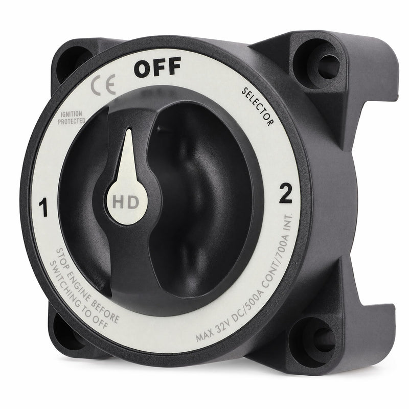 Jiawu 500A Battery Disconnect Switch, 3 Position Power Cut Master Switch, IP66 Ignition, for RV Boat, with Tinned Copper Studs