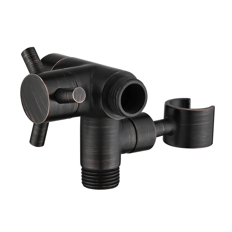 PDPBath Solid Brass 3 Way Shower Arm Diverter Valve with Handheld Holder for Dual Shower Heads with G1/2 Universal Connection - Oil Rubbed Bronze