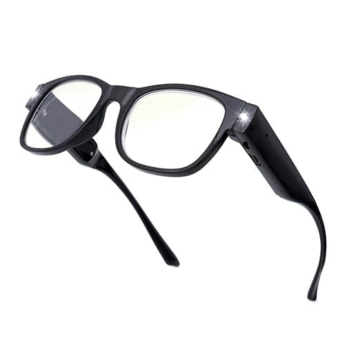 OKH Lighted Rechargeable Reading Glasses - Clear Vision Hands Free LED Eyewear with Blue Light Readers Black 1.5 x