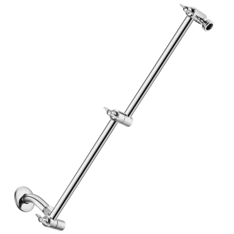 16 inch Dual Extension Extra Long Adjustable Shower Head Extension Arm With Locking Set Screw, Singing Rain Brass Angle Height Adjustable, G1/2 Universal Connector Compatible (Chrome Finish) Chrome