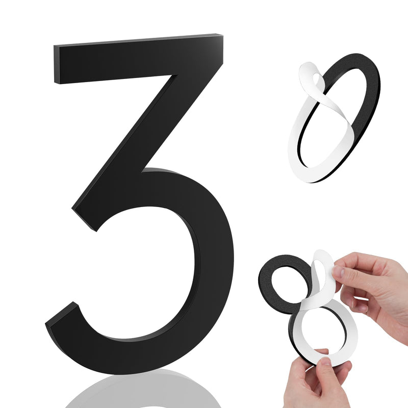 5 Inch House Numbers, Self-adhesive House Number Acrylic Modern House Numbers for Outside Black Mailbox Numbers Address Home Number for House Apartments Office Hotel Room Easy to Install (3) 5in No.3