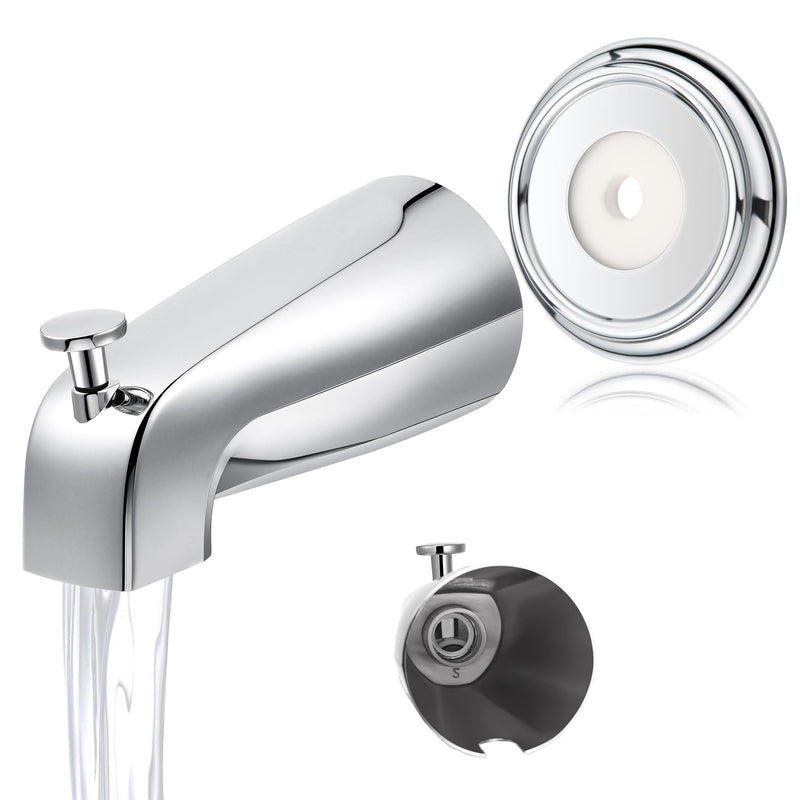 Universal Bathroom Tub Spout with Metal Tub Spout Cover Ring, 5 1/4 Inches Reach Wall Front Mount Faucet with Shower Diverter 1/2" IPS Inside Thread(Chrome) Chrome - NewNest Australia