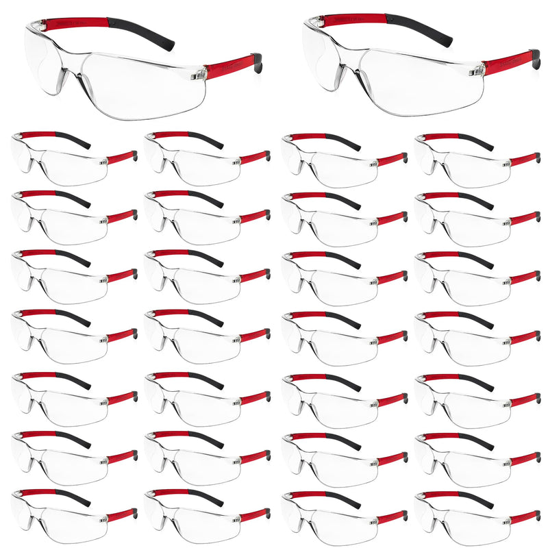 Safety Glasses for Men Women ANSI Z87.1 Safety Glasses Bulk Protective Eyewear Scratch-Resistant 30pcs-118-red Leg